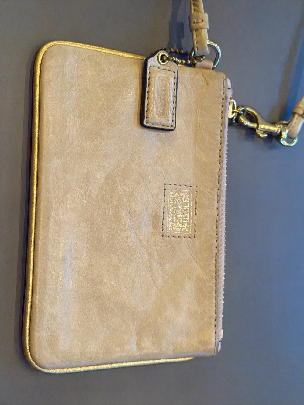 Coach Poppy Wristlet … Gold Leather Zip Wristlet with Gold Hardware